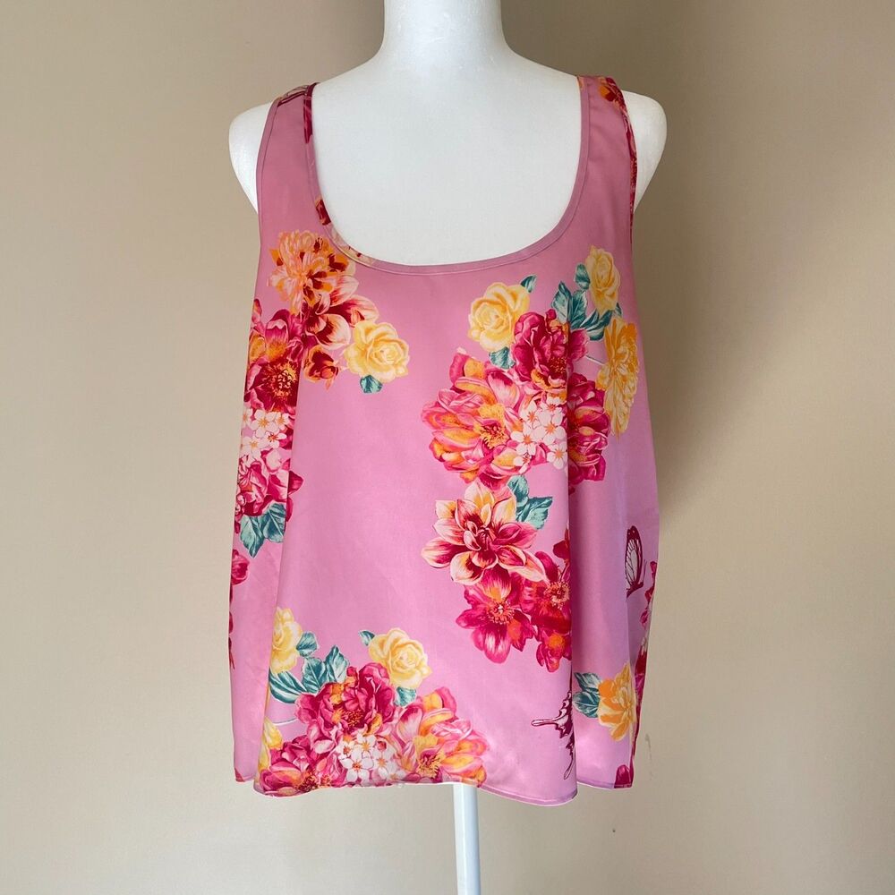 VictoriasSecret Sze Large Pink Floral Butterfly Racer Back Tank Top Cottagecore